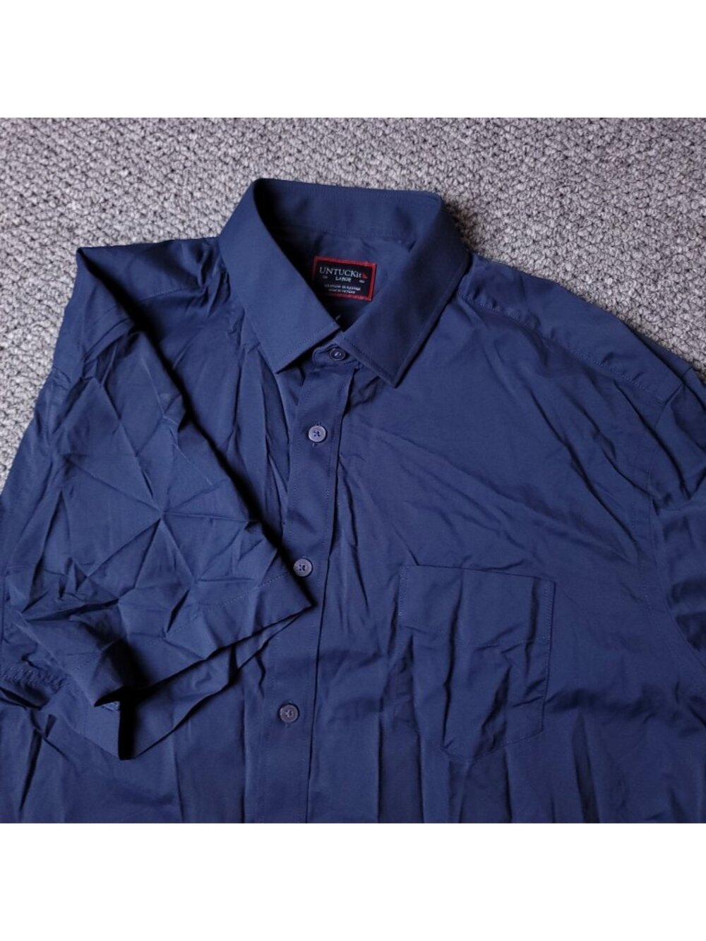 UNTUCKit Gironde Shirt Mens L Large Blue Button Short Sleeve Nylon Elastane